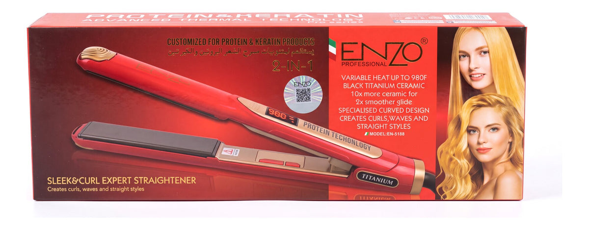 Boîte du lisseur ENZO Protein & Keratin 2 en 1, modèle EN-5188