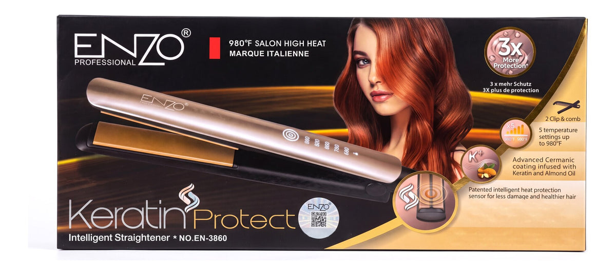 Boîte noire du lisseur ENZO Keratin Protect, modèle EN-3860